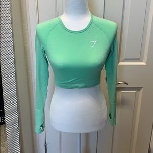 Gymshark long sleeve crop workout top small teal